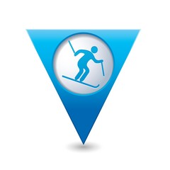 Map pointer with downhill skiing icon