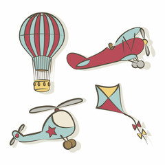 Set of flying icons
