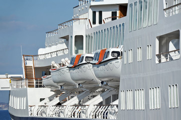 Safety lifeboat on deck of a cruise ship