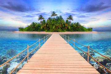 Tuinposter Pier to the tropical island of Maldives © Patryk Kosmider