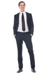 Full body portrait of a happy businessman