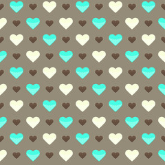 Seamless pattern with cute colorful hearts on a brown background