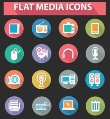 Flat media icons,colorful version,vector