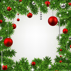 Fototapeta na wymiar Christmas frame with fir branches and balls.