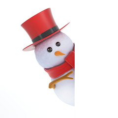 Snowman top hat peeps round a corner