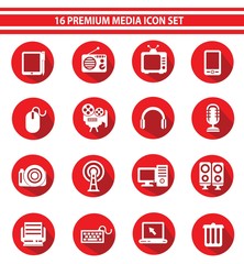 16 Media Icon set,Red version,vector