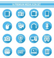 16 Media Icon set,Blue version,vector