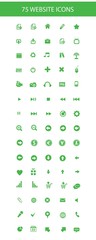 75 Website icons,Black version,on Green background,vector