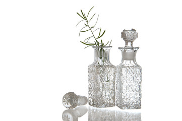 Two decorative glass oil carafe