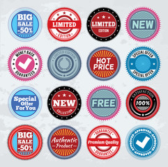 Collection of round promotion badges. EPS8.