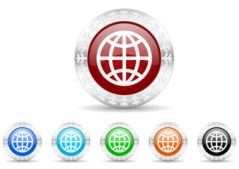 earth icon christmas vector set