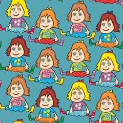 fully editable vector illustration with seamless dolls