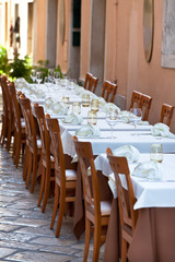 Fototapeta na wymiar Cozy Restaurant tables ready for service
