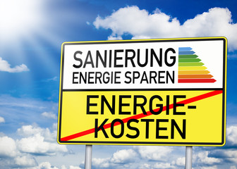 Wegweiser mit Sanierung und Energiekosten