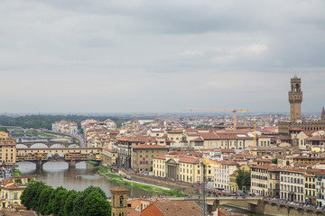 Fototapeta na wymiar Yellow Crane Over Florence Near Arno
