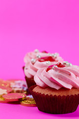 Cakes and sweet on pink