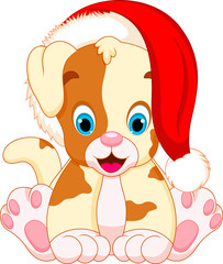 cute puppy with santa claus hat