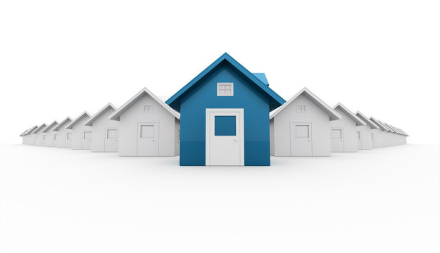 Blue house icon concept rendered