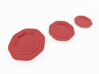 Three red plates on white background