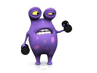 A spotted monster exercising with dumbbells. © Sarah Holmlund