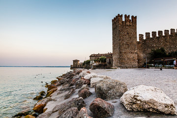 Medieval Castle on the Rocky Beach of Lake Garda in Sirmione, No