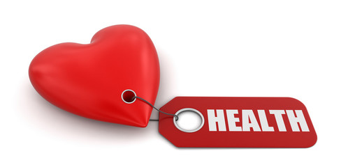 Heart with label Health (clipping path included)