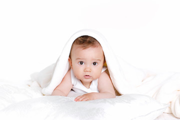 happy naked baby isolated on white background
