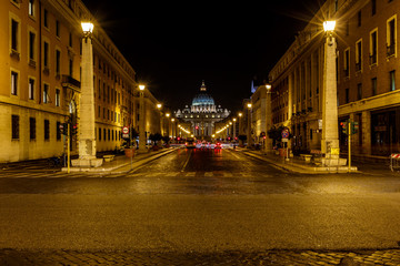 Fototapeta na wymiar Saint Peter Basilica and Vatican City in the Night, Rome, Italy