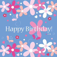 hearts flowers and butterflies happy birthday card