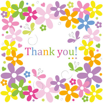 hearts flowers and butterflies border thank you card