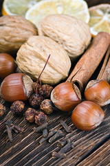 Christmas spices, nuts and fruits