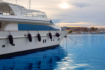 Fototapeta premium Boat moored in Mediterranean marina in Denia Alicante