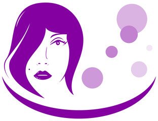 pink icon with woman face - beauty salon symbol