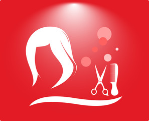 hair salon background with woman head, scissors and comb