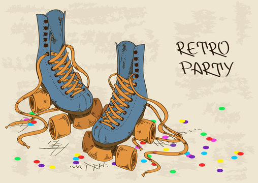 Illustration with retro roller skates