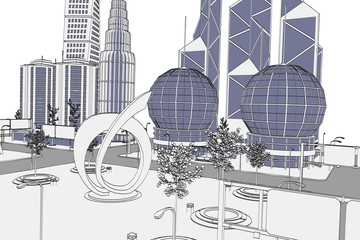 cartoon image of modern city