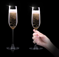 hand making toast with champagne glass