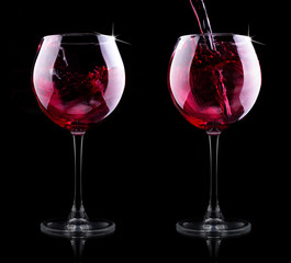 glass of red splashing wine