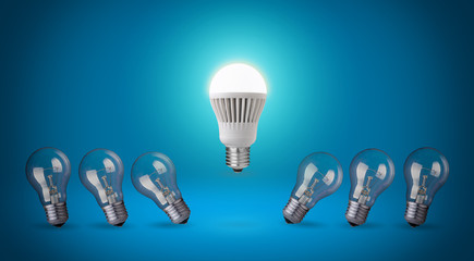 Row with light bulbs and LED bulb.