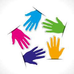 colorful hand arrange in pentagonal  shape vector