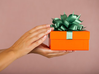 christmas gift box with hand open