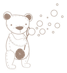 Cute stitched teddy bear with soap bubbles