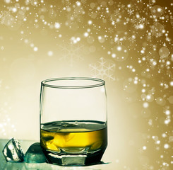 Glasses of shots on abstract background