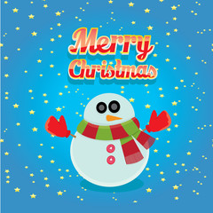 Fototapeta na wymiar Vector cartoon snowman. merry christmas card background