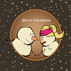 Vector comic cartoon merry christmas illustration with snowman