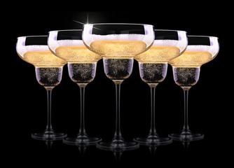 champagne glass on black background