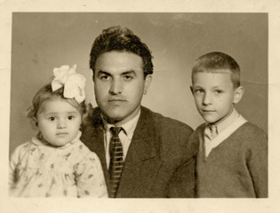 father and his children, son and daughter - circa 1955 - 59127723