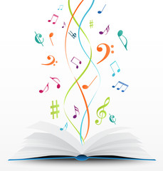 Fototapeta premium music notes on open book background
