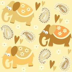 Seamless elephant kids pattern background, vector