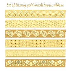Set of luxury vintage gold washi tapes, ribbons, vector